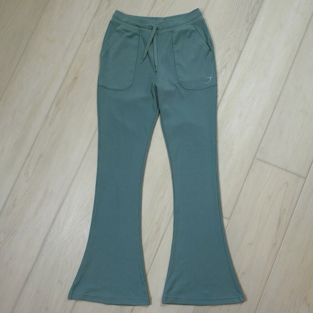Gymshark Pause Knitwear Flare Lounge Pants Mint Green Ribbed High Rise Size XS